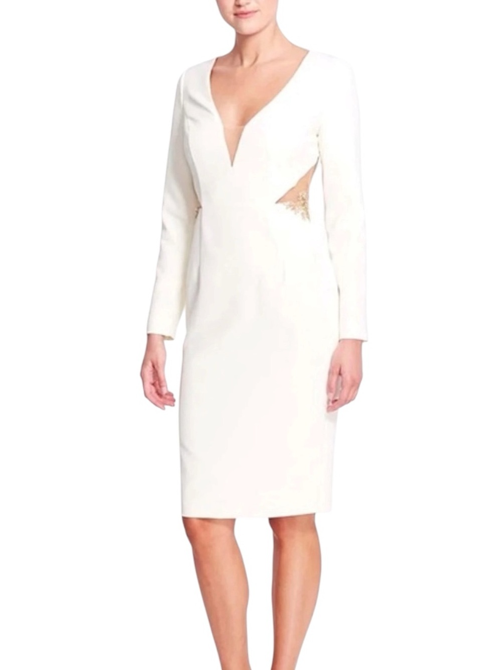NWT Marchesa Notte Ivory Beaded Cutout Open Back Cocktail Dress 10